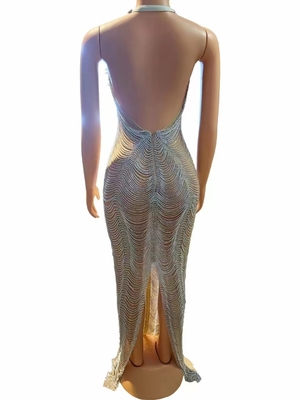 Smart Tracking Support 7-Day Fast Sampling Elegant Women's Long Crystal Party Dress for Luxury Evening Dress