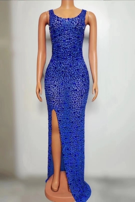 Sparkling Sensuality 240g Fabric Weight High Slit Dress with Crystal Embellishments and Handmade Diamonds