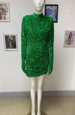 Summer Fashion Party Dress for Women Sexy Short Elegant Long Sleeve High Neck Dress in Green Other Popular Elements