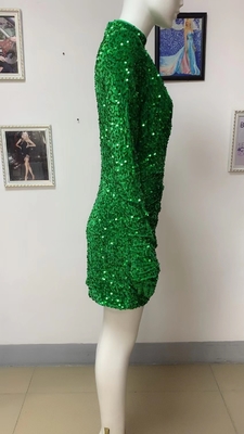 Summer Fashion Party Dress for Women Sexy Short Elegant Long Sleeve High Neck Dress in Green Other Popular Elements