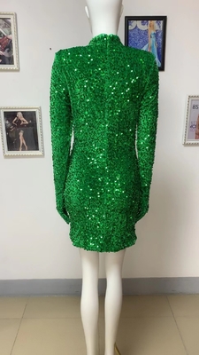 Summer Fashion Party Dress for Women Sexy Short Elegant Long Sleeve High Neck Dress in Green Other Popular Elements