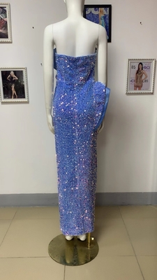 ED2365 Women's Fashionable Strapless High Slit Dance Party Dress Shimmering Crystal Sequin Evening Gown for a Chic Look