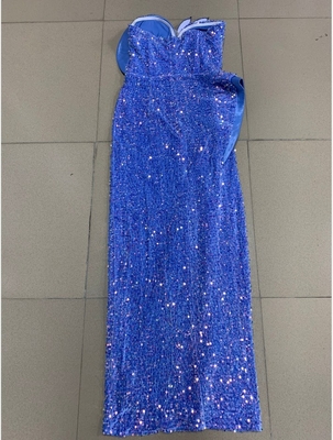 ED2365 Women's Fashionable Strapless High Slit Dance Party Dress Shimmering Crystal Sequin Evening Gown for a Chic Look