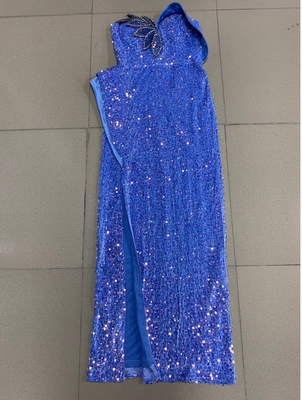 ED2365 Women's Fashionable Strapless High Slit Dance Party Dress Shimmering Crystal Sequin Evening Gown for a Chic Look