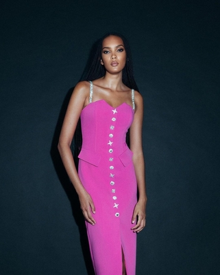 Adult Birthday Party Dress Fashionable Strapless Midi Bandage Dress with Mesh Crystal Details and Unique Design