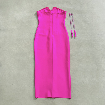 Adult Birthday Party Dress Fashionable Strapless Midi Bandage Dress with Mesh Crystal Details and Unique Design