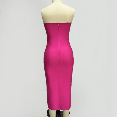 Adult Birthday Party Dress Fashionable Strapless Midi Bandage Dress with Mesh Crystal Details and Unique Design
