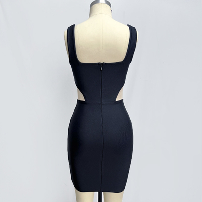 Crystal Casual Elegant Party Luxury Evening Dress Black Bandage Club Dress for Sleeveless and OEM Processing Service