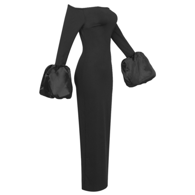 Natural Waistline LS2560 Autumn Winter Christmas Women's Fashion Long Dress with Lantern Sleeves and Straight Knife Skirt