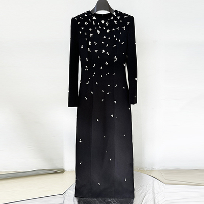 LS2555 Black Diamond Crystal Dress for Club Party Sexy Long Sleeve Maxi Dress Elegant Tight and Fashionable Dress