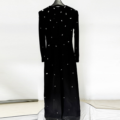 LS2555 Black Diamond Crystal Dress for Club Party Sexy Long Sleeve Maxi Dress Elegant Tight and Fashionable Dress