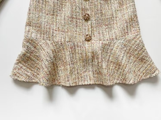LS2564 Autumn Women's Luxurious Long Sleeve V-Neck Fashion Plaid Mini Dress in Woven Weaving Technique and V-Neck Design
