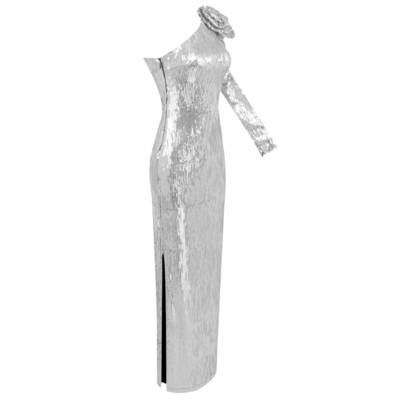 Elegant One-Shoulder Dress LS2558 Kimshein Fashionable Women's Party Sequin Dress Full Sleeve in Polyester and Cotton
