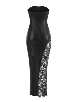 Adult Age Range SB3173 Sexy Black PU Leather Off-the-Shoulder Bodycon Dress for Fashion Party Night Women's Lace Dress