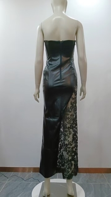 Adult Age Range SB3173 Sexy Black PU Leather Off-the-Shoulder Bodycon Dress for Fashion Party Night Women's Lace Dress