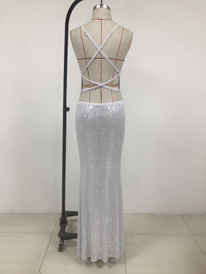 Kimshein SB3230 Women's Luxurious Clothing Sexy V-Neck Long Dress Elegant Party Dress Crystal Dress with Exquisite Design