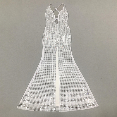 Kimshein SB3230 Women's Luxurious Clothing Sexy V-Neck Long Dress Elegant Party Dress Crystal Dress with Exquisite Design