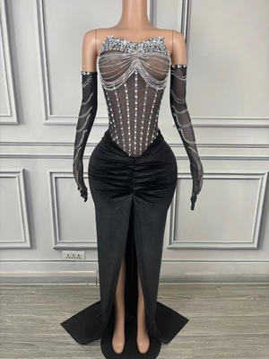 AD2152 Luxury Crystal Dress Full Sleeve Ball Gown for Women's Elegant Party Sexy Clubwear and Ballroom Dance