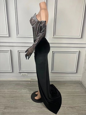 AD2152 Luxury Crystal Dress Full Sleeve Ball Gown for Women's Elegant Party Sexy Clubwear and Ballroom Dance