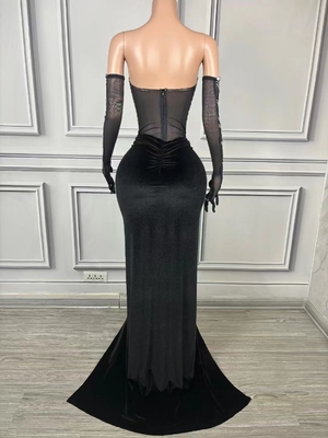 AD2152 Luxury Crystal Dress Full Sleeve Ball Gown for Women's Elegant Party Sexy Clubwear and Ballroom Dance