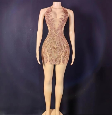 Stand Out and Make a Statement with this AD1844 Handmade Luxurious Netted Rhinestone Dress