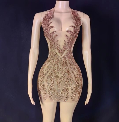 Stand Out and Make a Statement with this AD1844 Handmade Luxurious Netted Rhinestone Dress