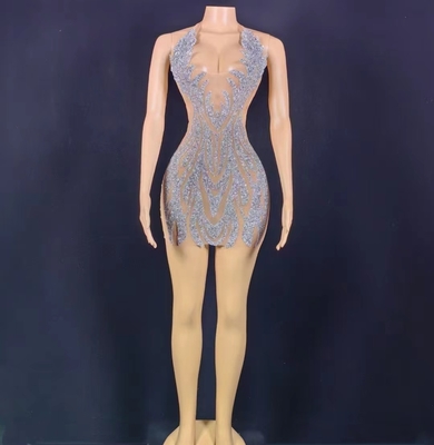 Stand Out and Make a Statement with this AD1844 Handmade Luxurious Netted Rhinestone Dress