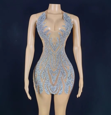 Stand Out and Make a Statement with this AD1844 Handmade Luxurious Netted Rhinestone Dress