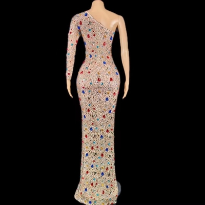 AD1753 Luxury Ball One-Shoulder Long Evening Dress with Slit and Beading in Polyester Spandex Fabric