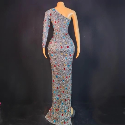 AD1753 Luxury Ball One-Shoulder Long Evening Dress with Slit and Beading in Polyester Spandex Fabric