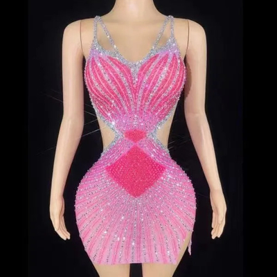 AD1750 Fashion Women's Party Crystal Mini Backless Tight Dress Natural Waistline and Eco-Friendly Design for Women