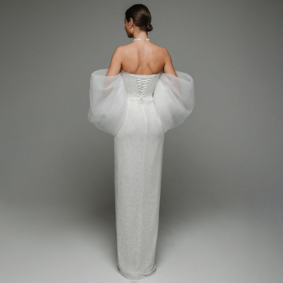 LS2230 White Off-Shoulder Raglan Sleeve Women's Party Club Wedding Dress with Flattering Silhouette and Sexy Elegance