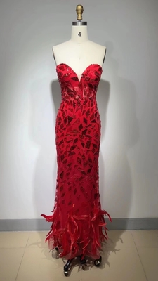 ED2559 Elegant Tight-fitting Bustier Sequin Sleeveless Off-shoulder Feather Evening Gown for Women's Formal Occasions
