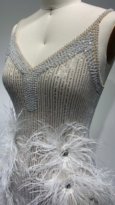 ED2245 Women's Summer Sexy Dress with Handmade Crystal Feather Low Cut Night Dress Woven by Shuttle Loom Other Length Skirt