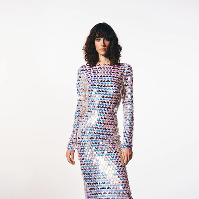 LS2214 Backless Long Sleeve Sequin Mesh Party Dress in Sophisticated and Glamorous Style for Women