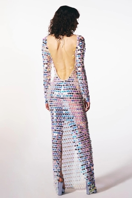LS2214 Backless Long Sleeve Sequin Mesh Party Dress in Sophisticated and Glamorous Style for Women