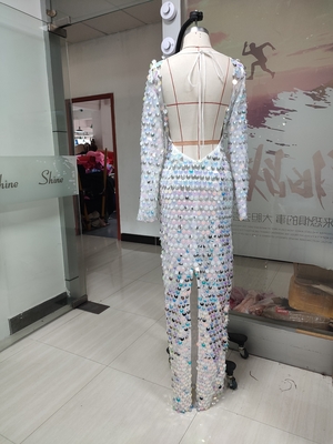 LS2214 Backless Long Sleeve Sequin Mesh Party Dress in Sophisticated and Glamorous Style for Women