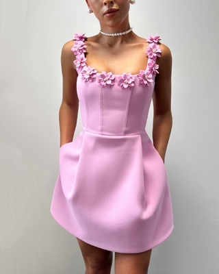 Summer and Autumn Essential Guangdong Pink Women's Sexy Sleeveless Hollow Out Party Long Bandage Dress with Flower Decoration