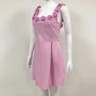 Summer and Autumn Essential Guangdong Pink Women's Sexy Sleeveless Hollow Out Party Long Bandage Dress with Flower Decoration