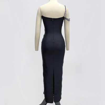 SB2965 Luxurious Diamond Dress Crystal Long Band Elegant Evening Gown in Pure Color with Sleeveless