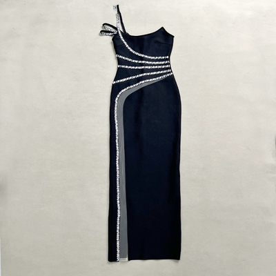 SB2965 Luxurious Diamond Dress Crystal Long Band Elegant Evening Gown in Pure Color with Sleeveless
