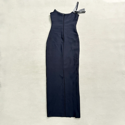 SB2965 Luxurious Diamond Dress Crystal Long Band Elegant Evening Gown in Pure Color with Sleeveless
