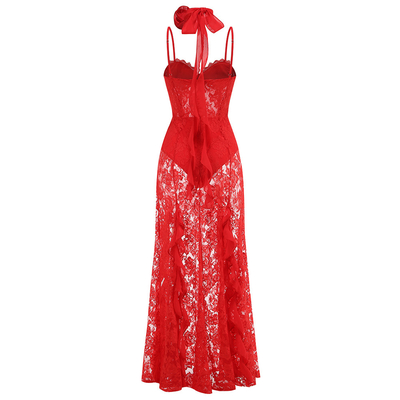 SB3213 Gold Hyunin Women's Long Sleeveless Lace Dress with 3D Flower Decoration Originated in Guangdong