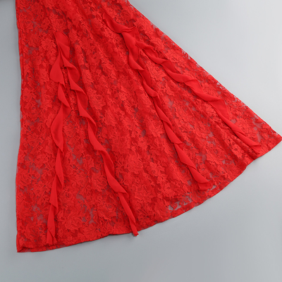 SB3213 Gold Hyunin Women's Long Sleeveless Lace Dress with 3D Flower Decoration Originated in Guangdong