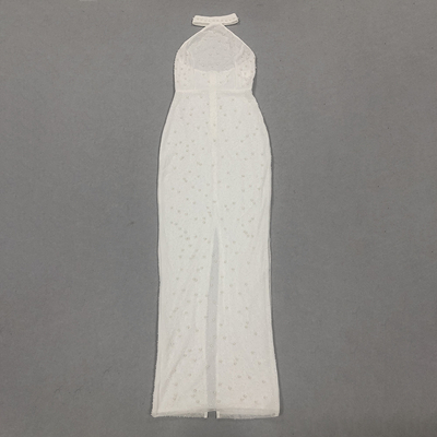 Natural Waistline Elegant White Pearl Backless High Slit Dress with Strapless Neckline SB3226 Maxi Dress in Elegant Design