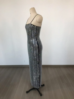 SB3220 Luxury Beaded Silver Handmade Water Diamond Black Mesh Sleeveless V-Neck Bodycon Party Dress 7-Day Fast Sampling
