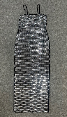 SB3220 Luxury Beaded Silver Handmade Water Diamond Black Mesh Sleeveless V-Neck Bodycon Party Dress 7-Day Fast Sampling