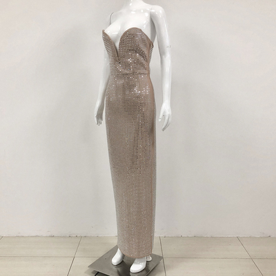 Natural Waistline Brown Maxi Evening Dress with Shimmer Strapless Design 100 Elegant and Luxurious Wedding Attire