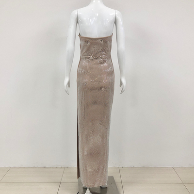 Natural Waistline Brown Maxi Evening Dress with Shimmer Strapless Design 100 Elegant and Luxurious Wedding Attire