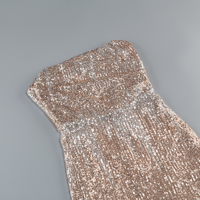s SB3214 Shimmering Sequin Dress Elegant Bodycon Dress with Strapless Neckline and Sheer Mesh in Nude